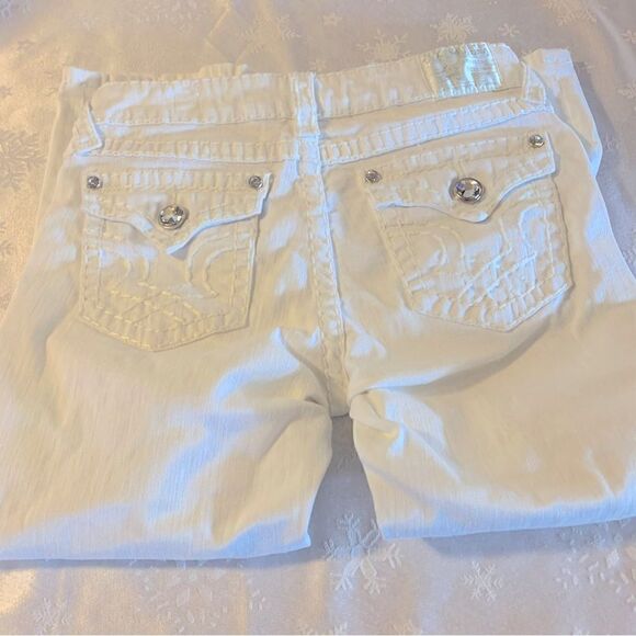 LA Idol White Capri Denim Jeans Low Rise Stretch Bedazzled Faux Jewels Sz 7 - Picture 1 of 7